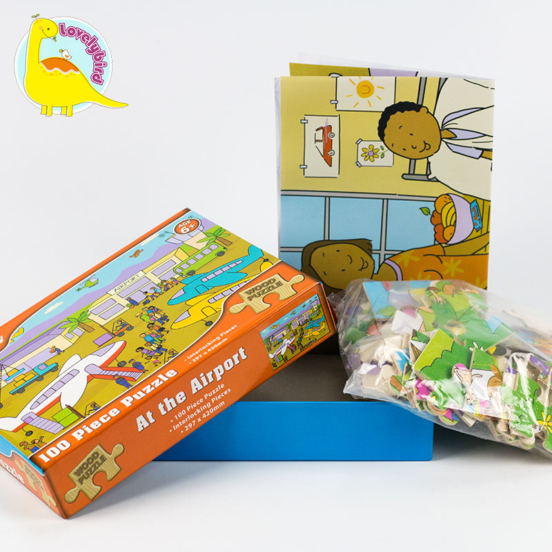 100 قطعة تعليمية مع ملصق أفضل لغز خشبي للأطفال